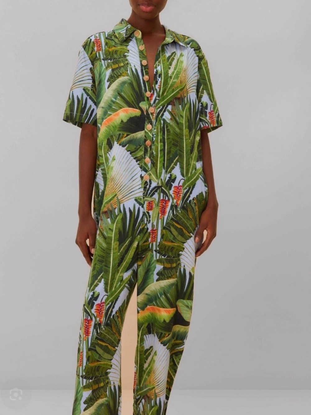 FARM Rio Blue Amazonia Forest Cotton Blend Utility Jumpsuit Size L New With Tags